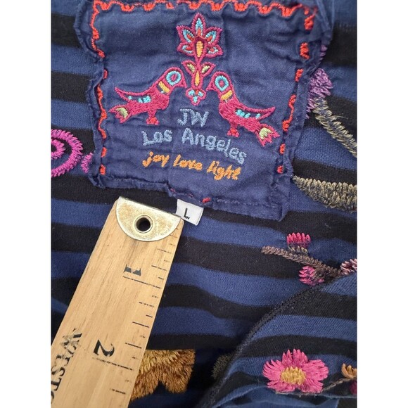 Johnny Was T-Shirt Womens Large Short Sleeve Striped Embroidered Tee Top - Picture 7 of 9